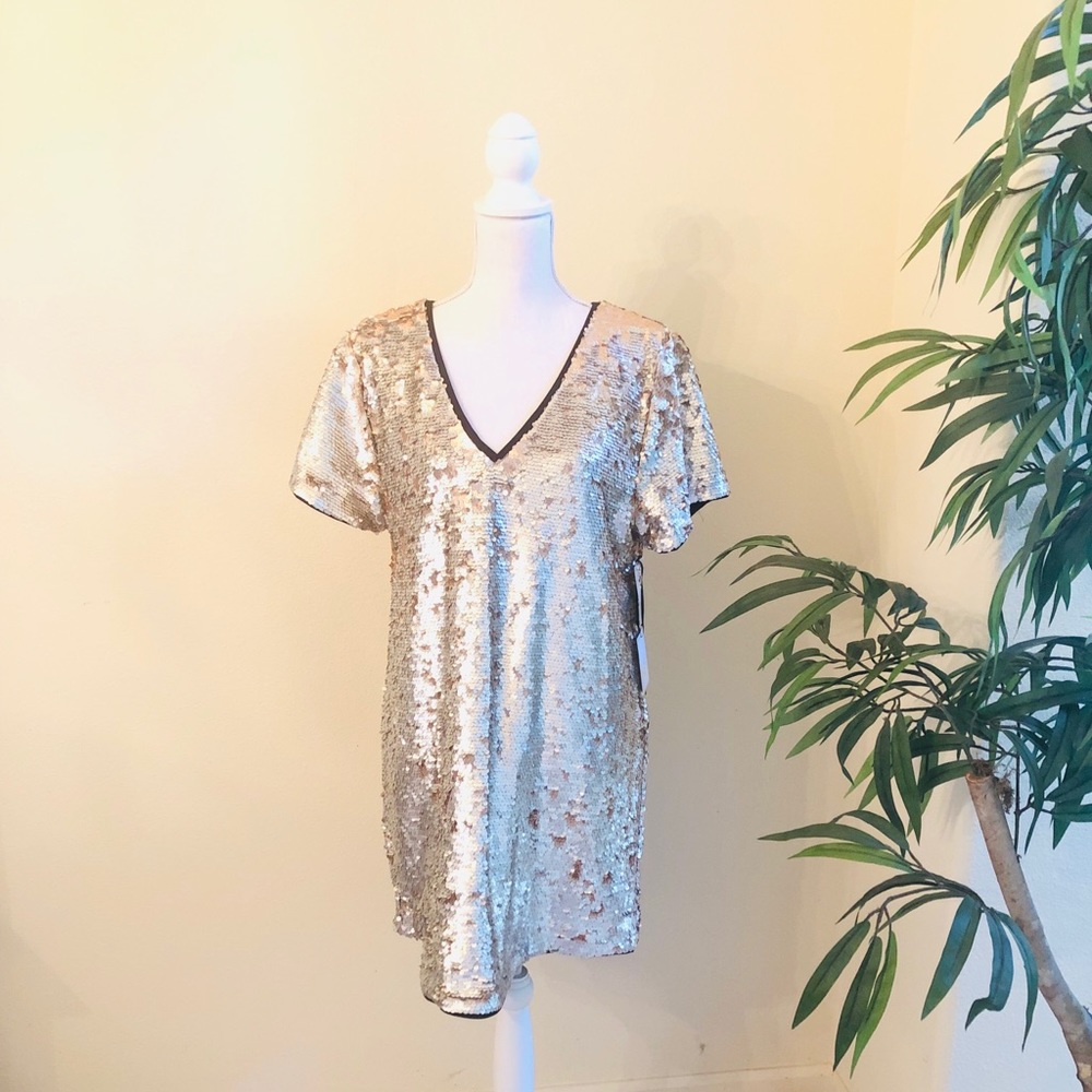 NEW 1. State Silver and Gold Sequins Dress